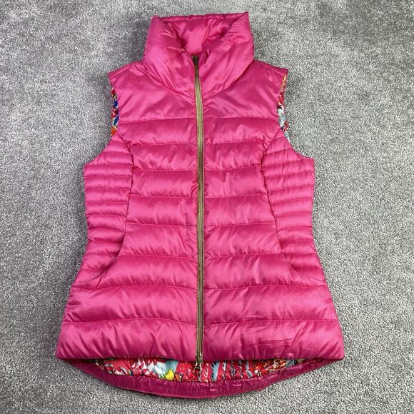 Lilly Pulitzer Allie Puffer Vest Women’s Small Pink Quilted Zip Front Tropical - Picture 1 of 13